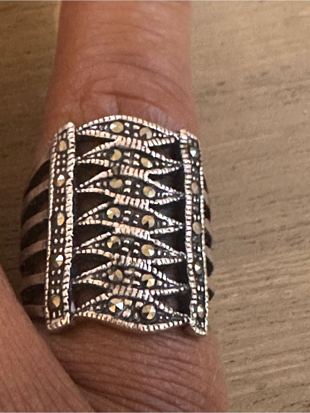 Vintage-Inspired Sterling Silver Marcasite Lattice Ring